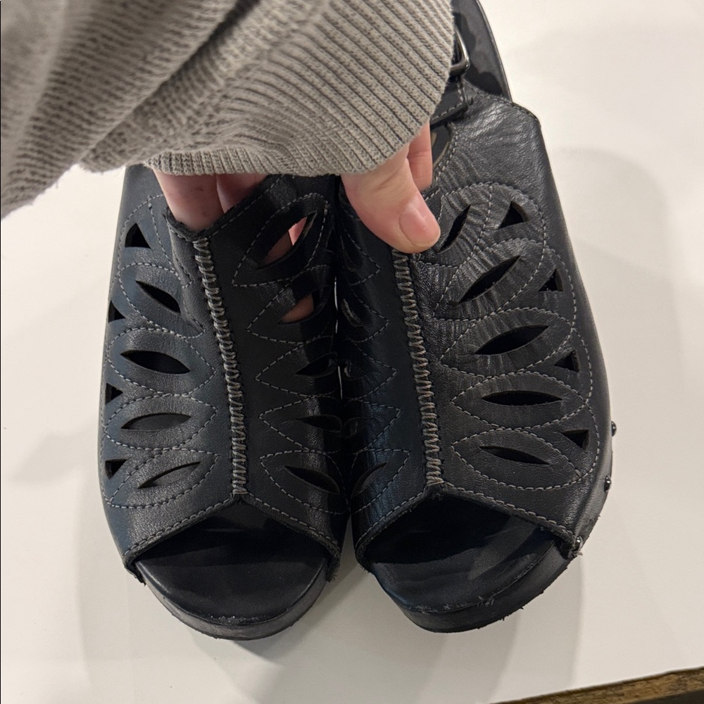 Dansko Black Leather Cut-Out Mules